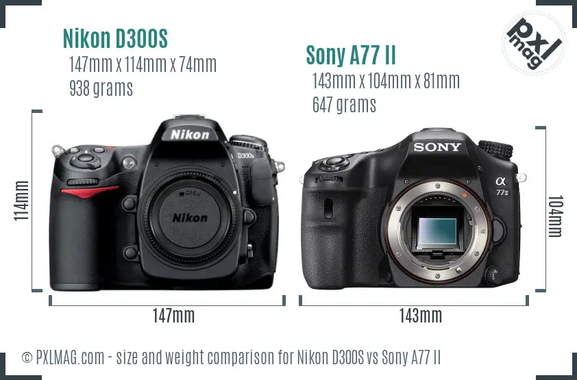 Nikon D300S vs Sony A77 II size comparison