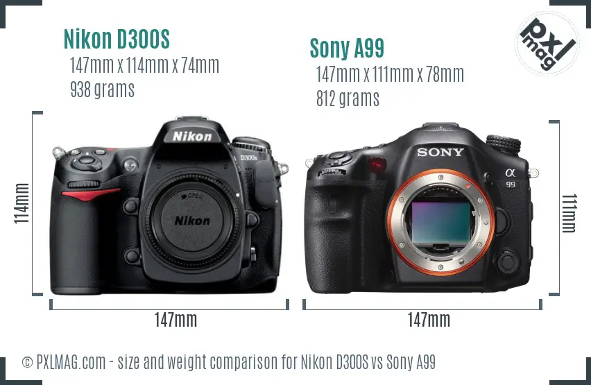 Nikon D300S vs Sony A99 size comparison