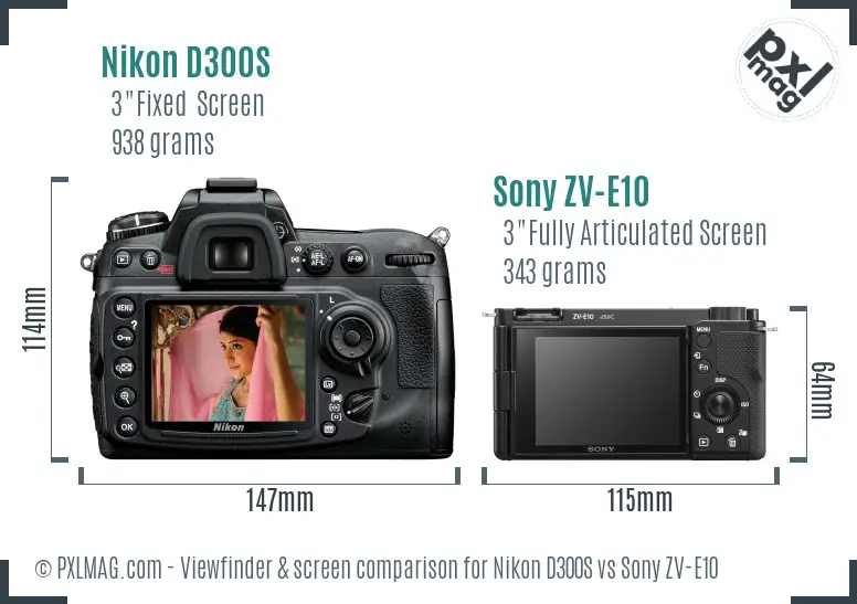 Nikon D300S vs Sony ZV-E10 Screen and Viewfinder comparison