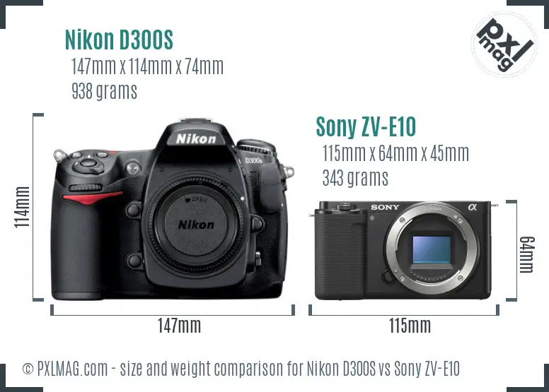 Nikon D300S vs Sony ZV-E10 size comparison
