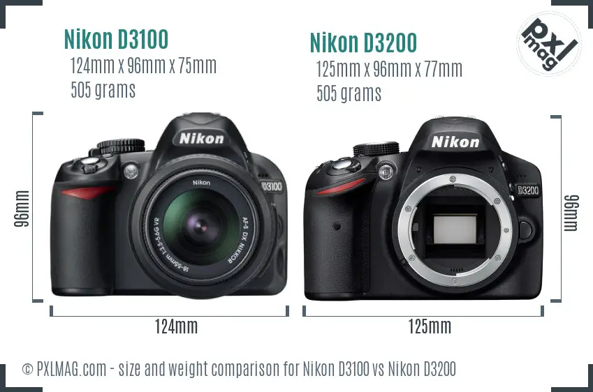 Nikon D3100 vs Nikon D3200 size comparison