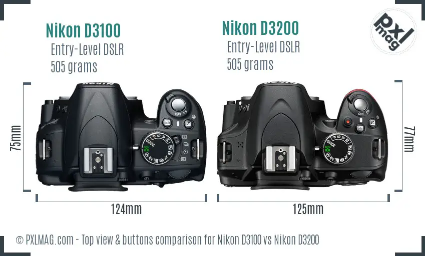 Nikon D3100 vs Nikon D3200 top view buttons comparison