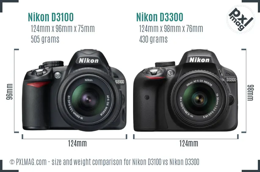 Nikon D3100 vs Nikon D3300 size comparison