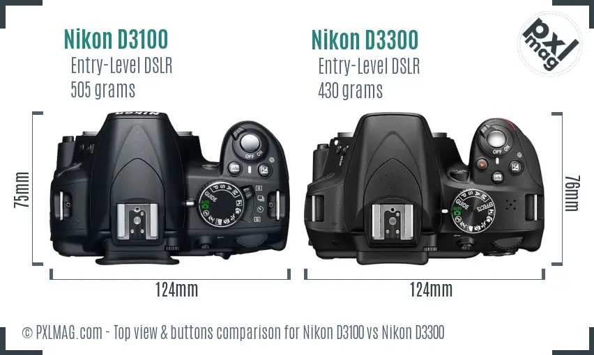 Nikon D3100 vs Nikon D3300 top view buttons comparison