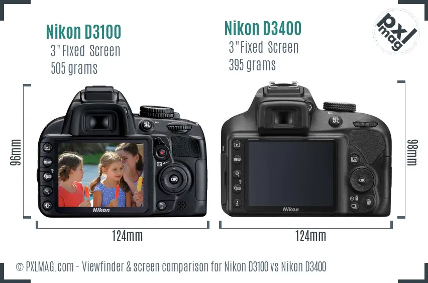 Nikon D3100 vs Nikon D3400 Screen and Viewfinder comparison
