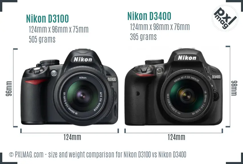Nikon D3100 vs Nikon D3400 size comparison