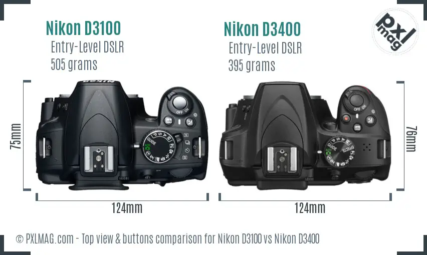 Nikon D3100 vs Nikon D3400 top view buttons comparison