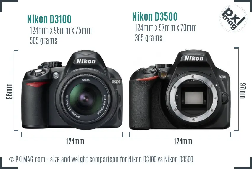 Nikon D3100 vs Nikon D3500 size comparison