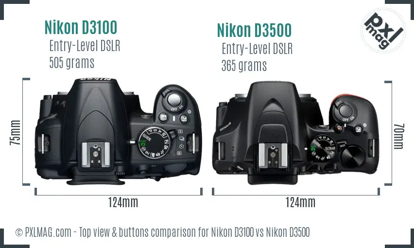 Nikon D3100 vs Nikon D3500 top view buttons comparison