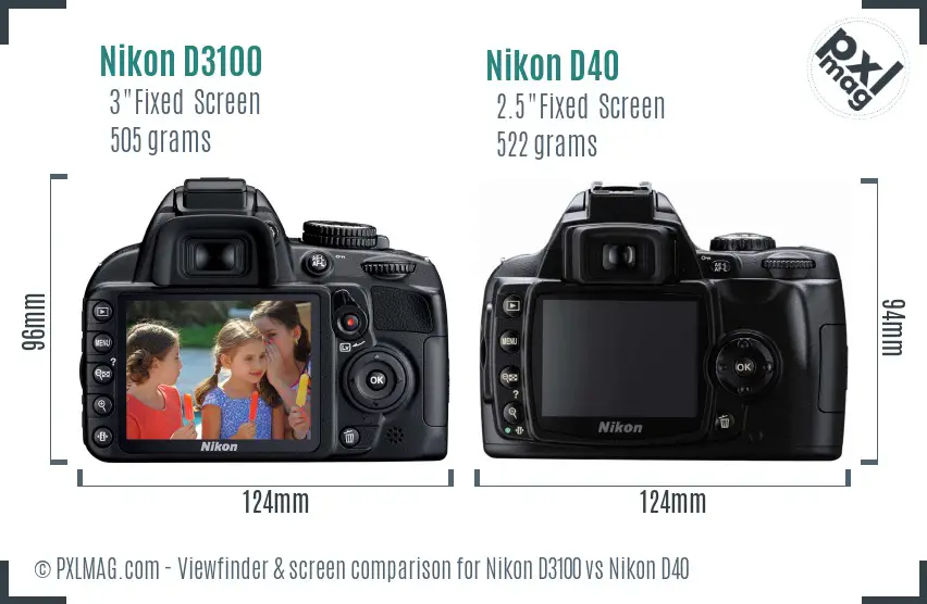 Nikon D3100 vs Nikon D40 Screen and Viewfinder comparison