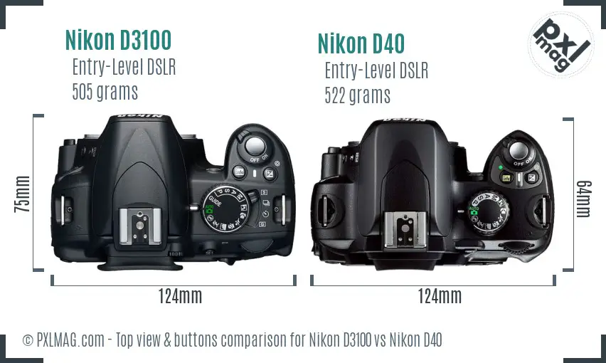 Nikon D3100 vs Nikon D40 top view buttons comparison