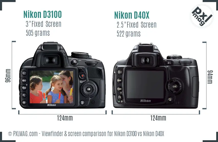 Nikon D3100 vs Nikon D40X Screen and Viewfinder comparison