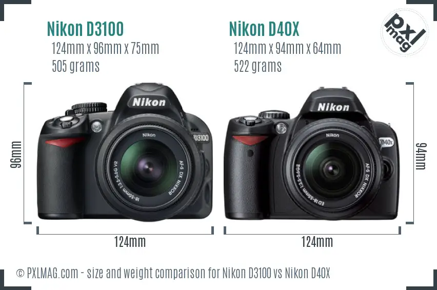 Nikon D3100 vs Nikon D40X size comparison
