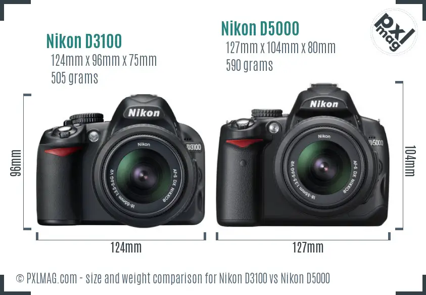 Nikon D3100 vs Nikon D5000 size comparison