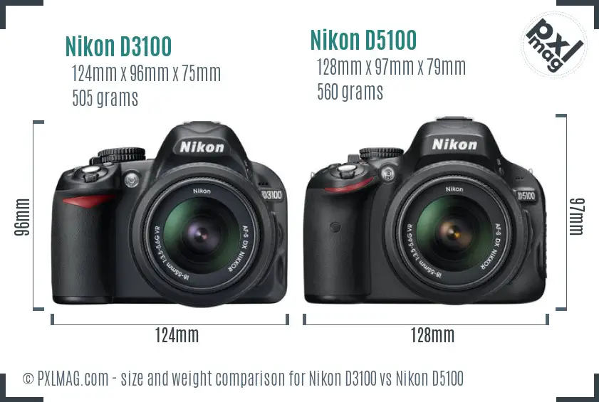 Nikon D3100 vs Nikon D5100 size comparison