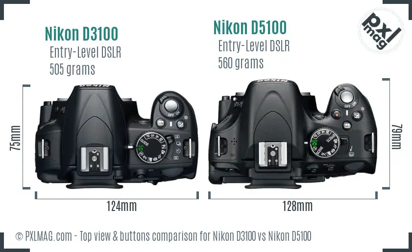 Nikon D3100 vs Nikon D5100 top view buttons comparison