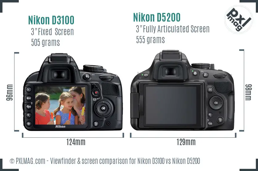 Nikon D3100 vs Nikon D5200 Screen and Viewfinder comparison