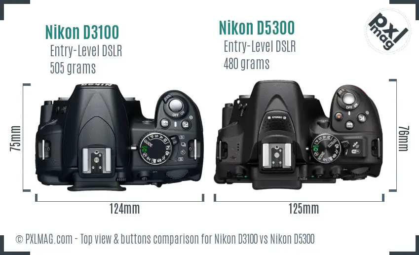 Nikon D3100 vs Nikon D5300 top view buttons comparison