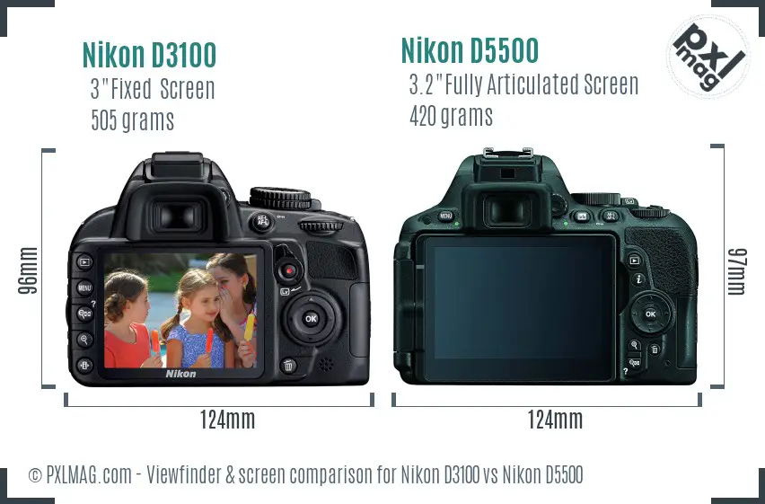 Nikon D3100 vs Nikon D5500 Screen and Viewfinder comparison