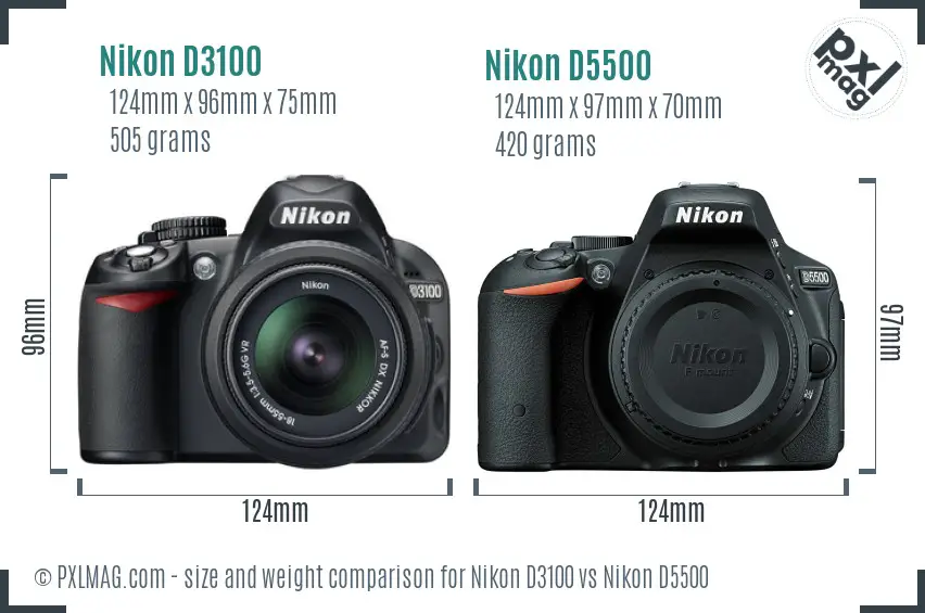Nikon D3100 vs Nikon D5500 size comparison