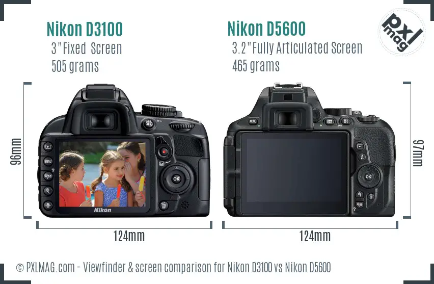 Nikon D3100 vs Nikon D5600 Screen and Viewfinder comparison