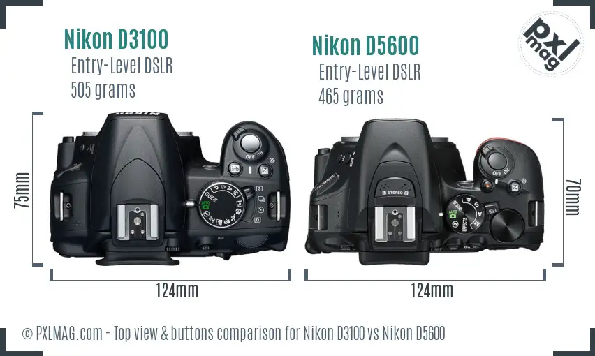 Nikon D3100 vs Nikon D5600 top view buttons comparison