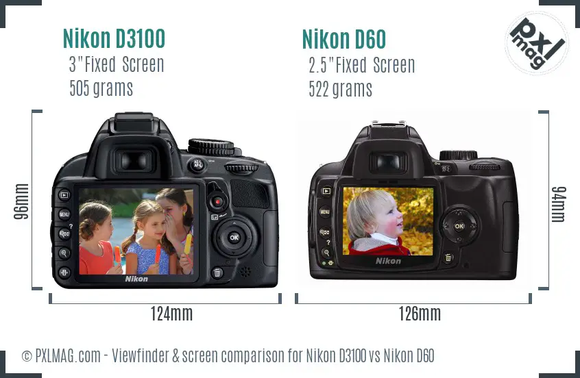 Nikon D3100 vs Nikon D60 Screen and Viewfinder comparison