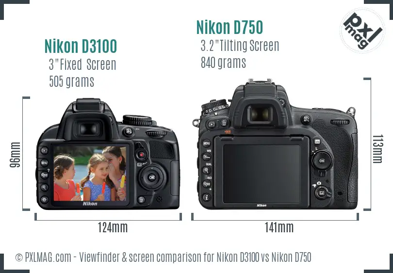 Nikon D3100 vs Nikon D750 Screen and Viewfinder comparison
