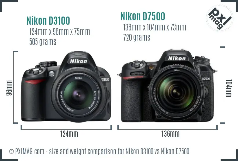 Nikon D3100 vs Nikon D7500 size comparison Nikon D3100 vs Nikon D7500 size comparison