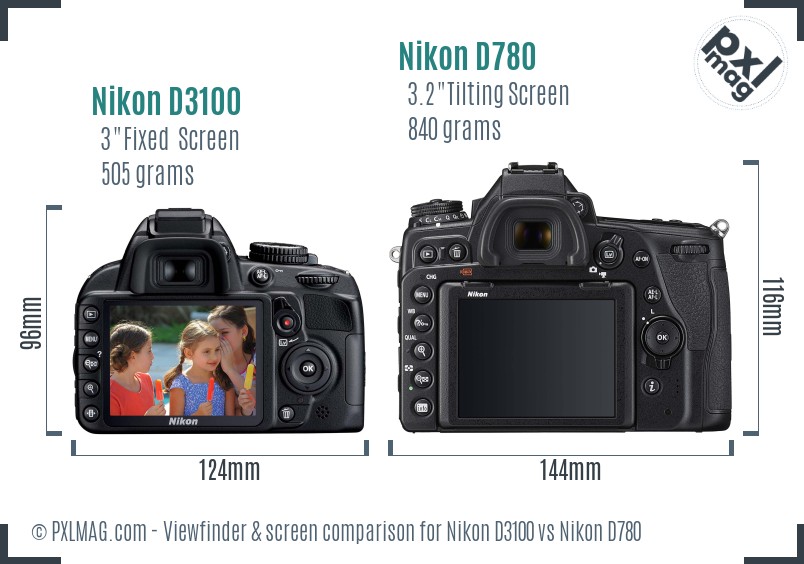 Nikon D3100 vs Nikon D780 Screen and Viewfinder comparison