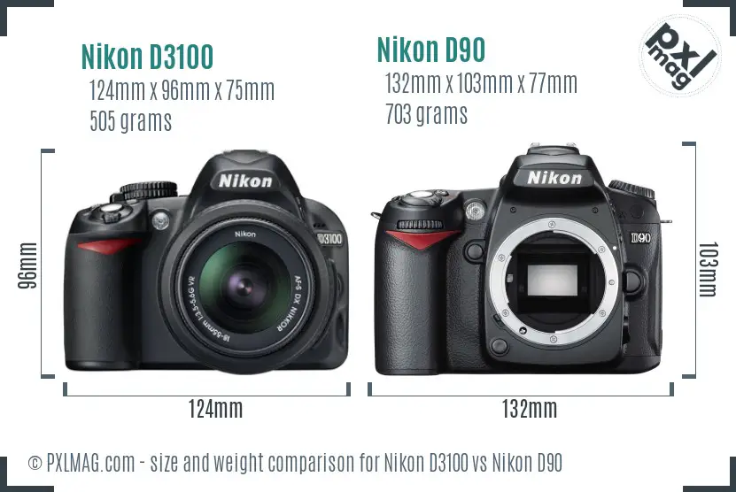 Nikon D3100 vs Nikon D90 size comparison