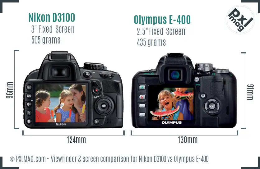 Nikon D3100 vs Olympus E-400 Screen and Viewfinder comparison