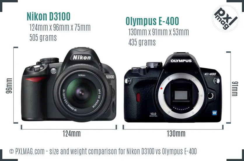 Nikon D3100 vs Olympus E-400 size comparison