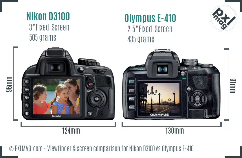 Nikon D3100 vs Olympus E-410 Screen and Viewfinder comparison