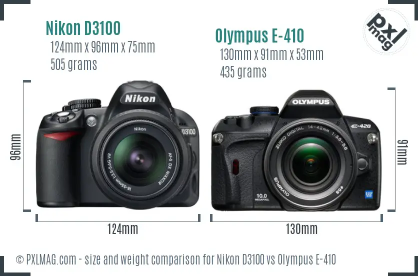 Nikon D3100 vs Olympus E-410 size comparison