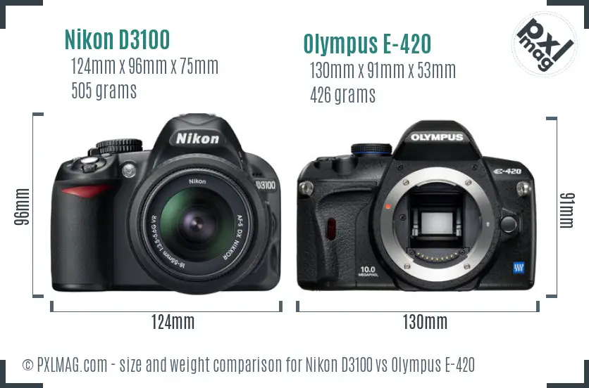 Nikon D3100 vs Olympus E-420 size comparison Nikon D3100 vs Olympus E-420 size comparison
