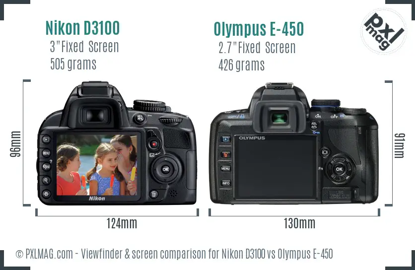 Nikon D3100 vs Olympus E-450 Screen and Viewfinder comparison