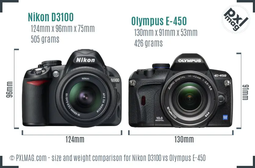 Nikon D3100 vs Olympus E-450 size comparison
