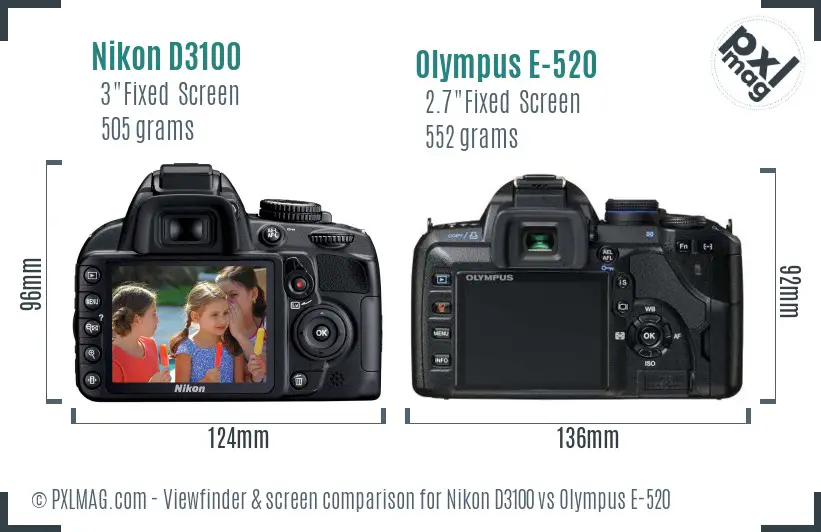 Nikon D3100 vs Olympus E-520 Screen and Viewfinder comparison