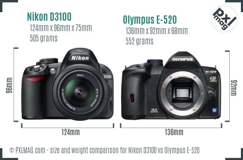 Nikon D3100 vs Olympus E-520 size comparison