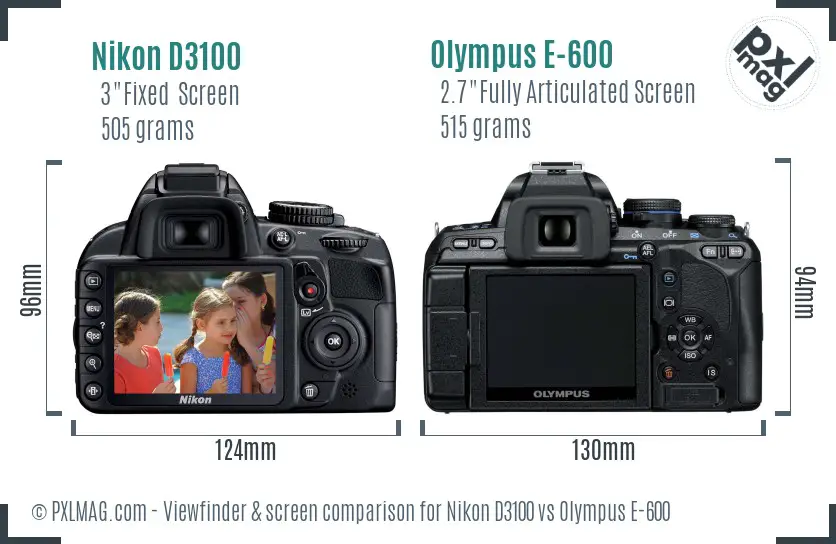 Nikon D3100 vs Olympus E-600 Screen and Viewfinder comparison