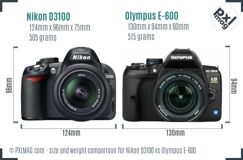 Nikon D3100 vs Olympus E-600 size comparison
