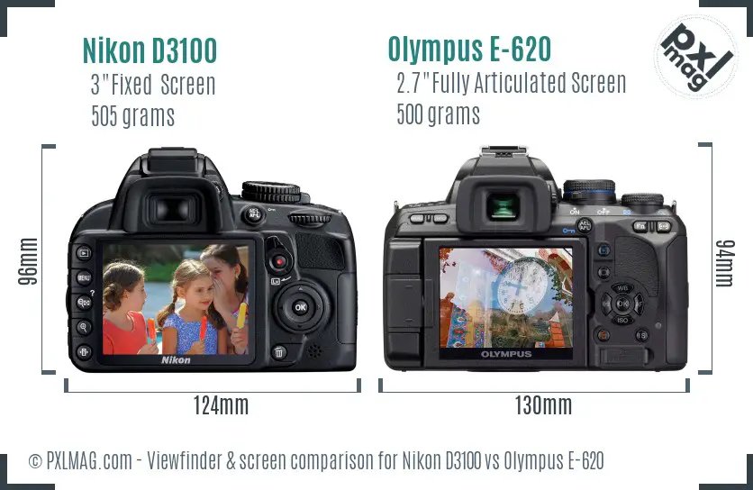 Nikon D3100 vs Olympus E-620 Screen and Viewfinder comparison
