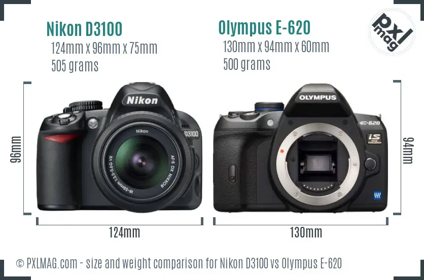 Nikon D3100 vs Olympus E-620 size comparison