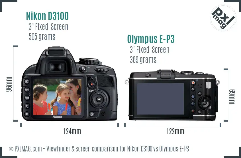 Nikon D3100 vs Olympus E-P3 Screen and Viewfinder comparison