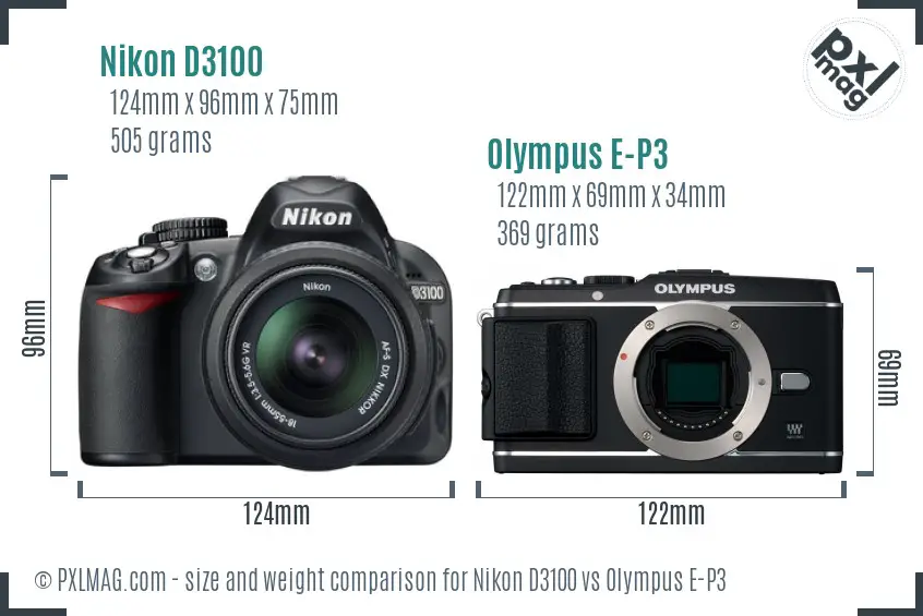Nikon D3100 vs Olympus E-P3 size comparison