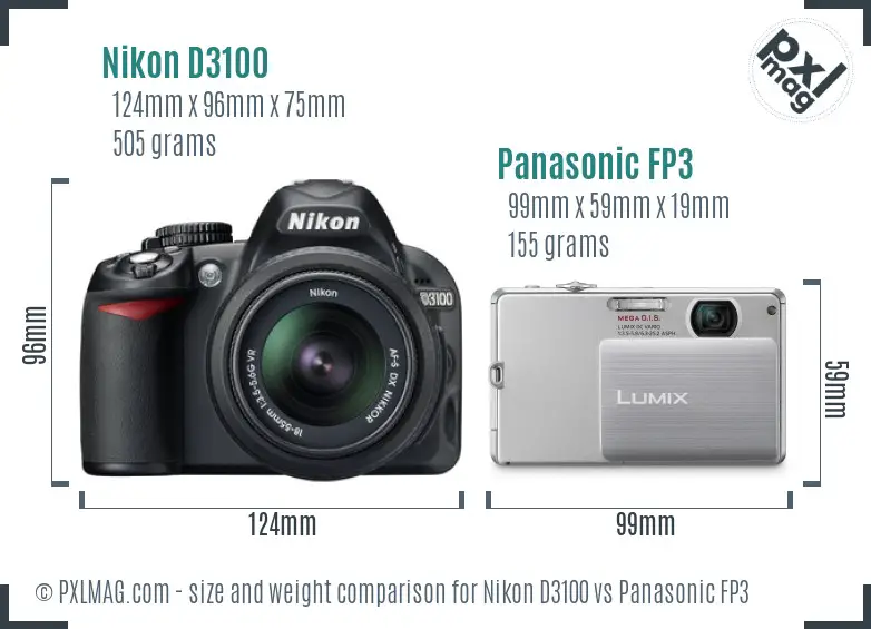 Nikon D3100 vs Panasonic FP3 size comparison