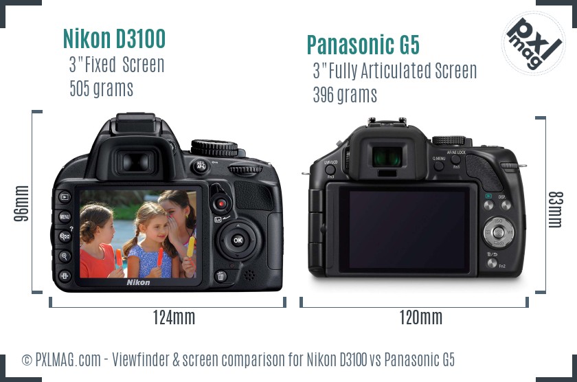 Nikon D3100 vs Panasonic G5 Screen and Viewfinder comparison