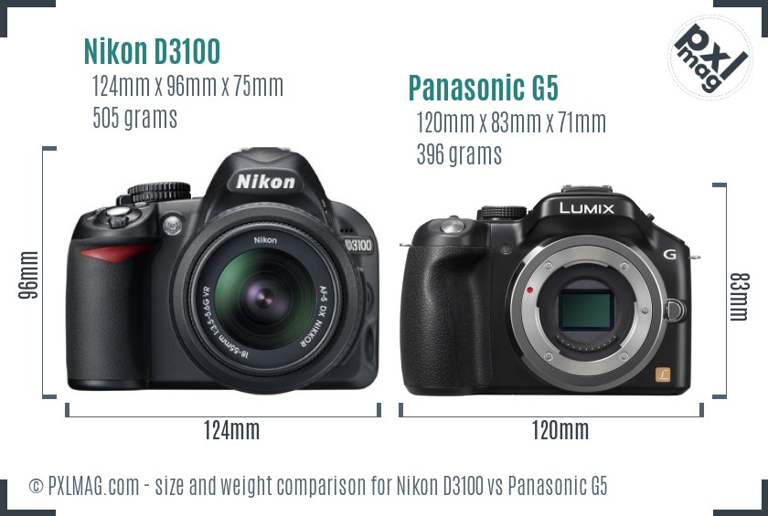 Nikon D3100 vs Panasonic G5 size comparison