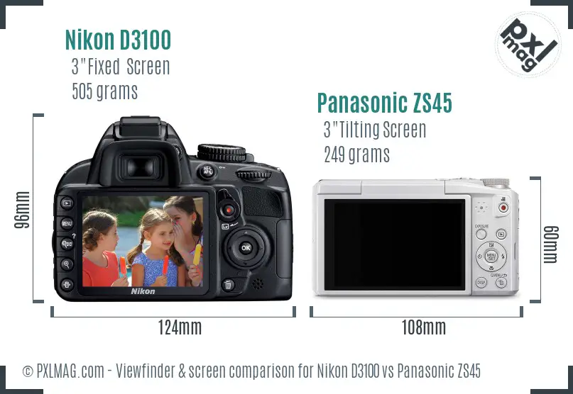 Nikon D3100 vs Panasonic ZS45 Screen and Viewfinder comparison